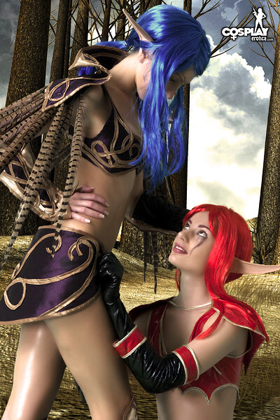 Marylin and Angela in Night elf vs Blood elf from World of Warcraft from Cosplay Erotica