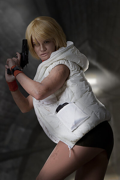Seriously looking Ginger bares her yummy boobies while cosplaying as Heather Mason from the game Silent Hill 3