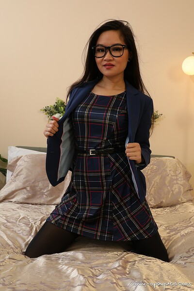 Louisa Lu in Plaid Minidress Black Pantyhose from Only Opaques