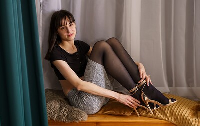 Zlata in Miniskirt Strappy Heels Black Pantyhose from Only Opaques