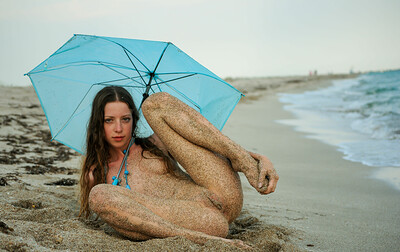 Mika A in Mika Umbrella At The Beach from Stunning 18