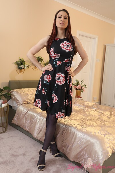 Petra V in Floral Print Dress Pantyhose Stockings from Layered Nylons