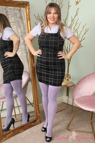Siobhan Graves in Plaid Minidress High Heels from Layered Nylons