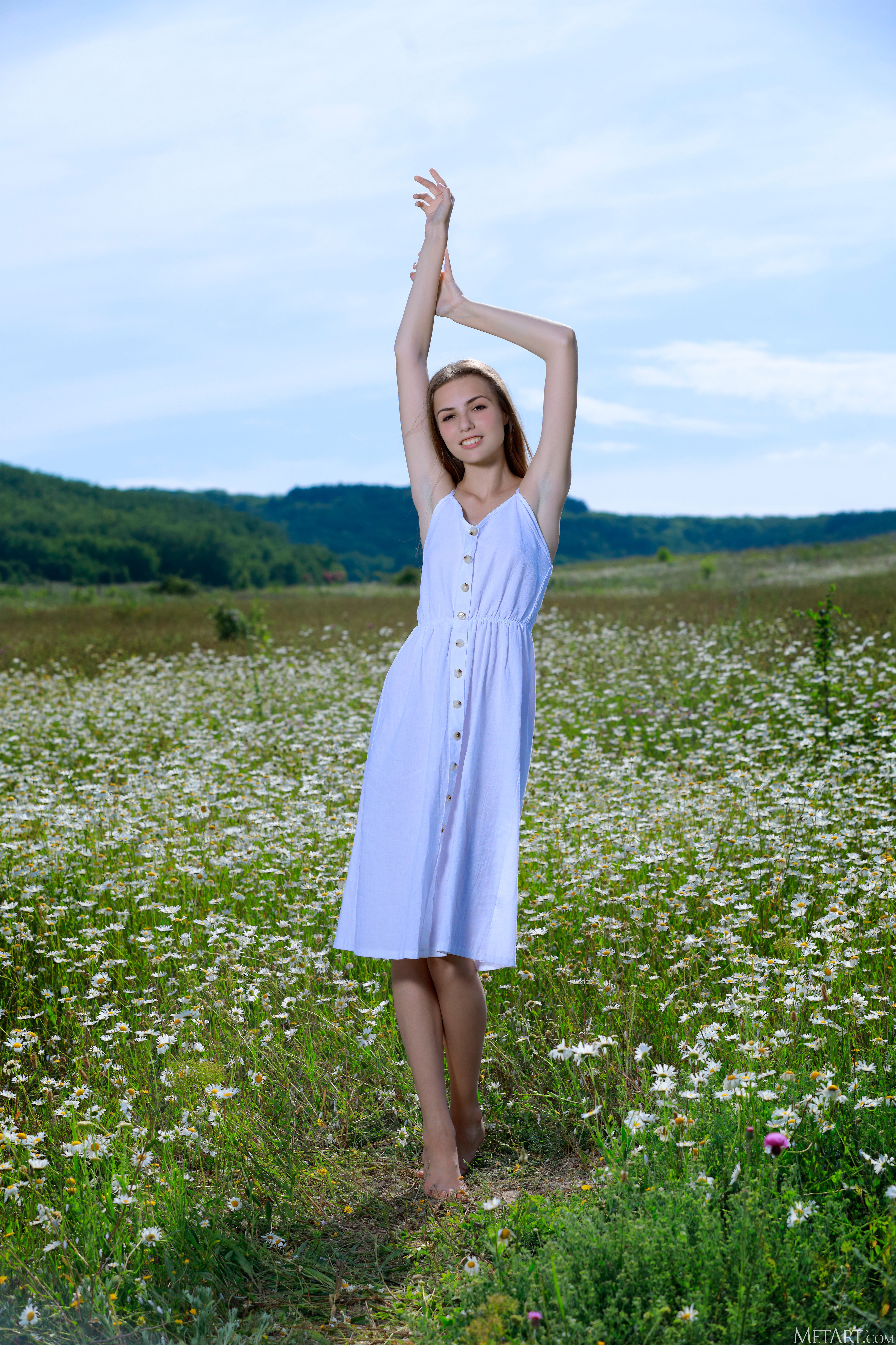 Elle Tan in Metart set Buttoned Sundress