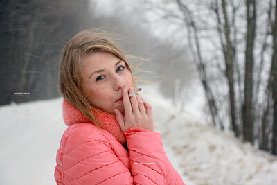 Eva in Smoking On The Cold from Nude In Russia