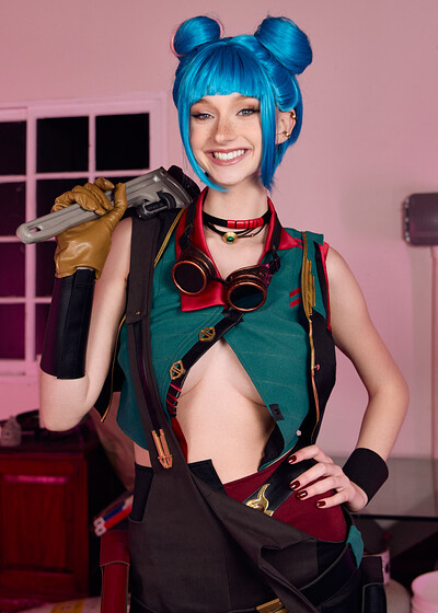 The blue-haired babe Melanie Marie demonstrates her kinky skills by going down on a cock and then riding it hard.