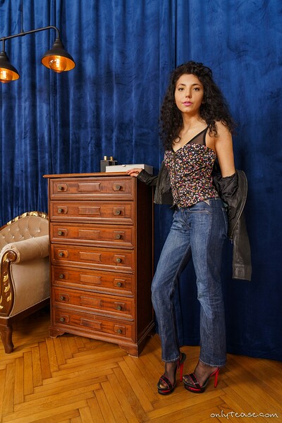 Mini MitziX in Mini Mitzix Blue Jeans Over Pantyhose from Only Tease