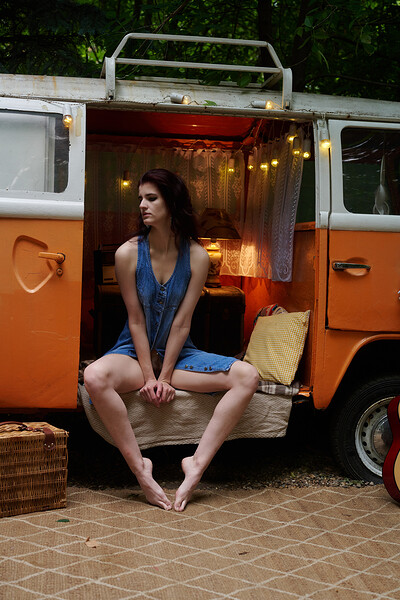 Nora in VW Bus from Nude In Russia
