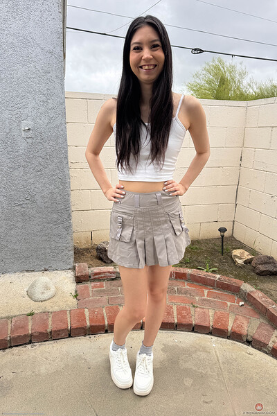 Amber Angel in Short Skirt and Pussy Spreads BTS from ATK Petites