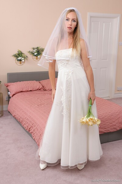 Anabel in Beautiful Bride White Stockings from Only Tease