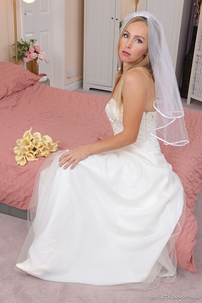 Anabel in Beautiful Bride White Stockings from Only Tease