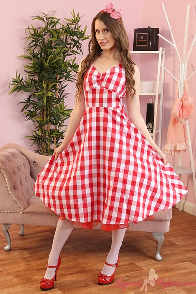 Brook L in Checkered Dress Heels Pantyhose Over Stockings from Layered Nylons