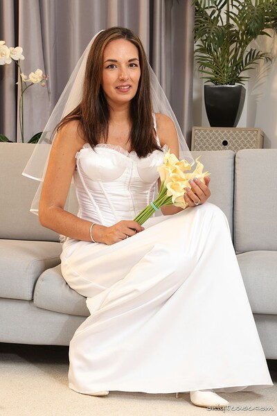 Rebecca G in Bridal Dress High Heels Sheer White Stockings from Only Tease