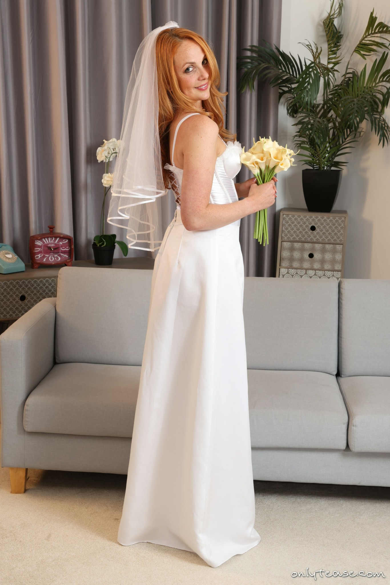 Kara Carter in Only Tease set Bride High Heels White Stockings