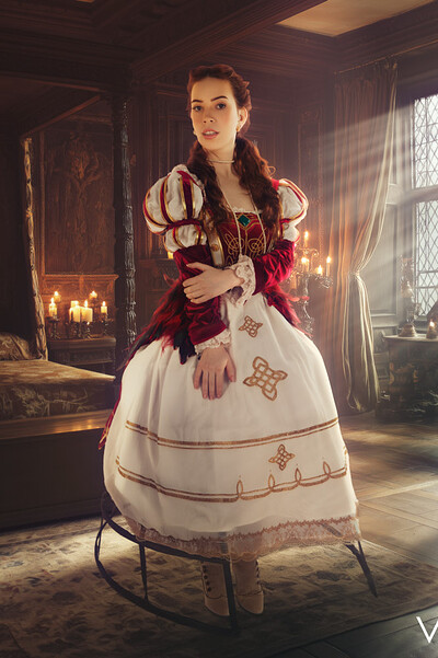 Nata Brooks, in her Mary Queen cosplay, rides her lover's cock.