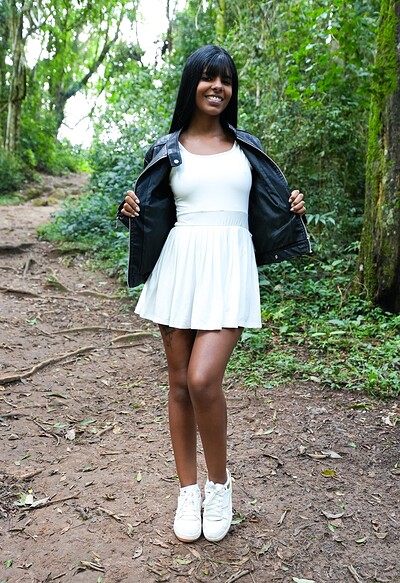 Juh Jackson in Brunette Beauty Relaxes In Forest Clearing from Perfect 18