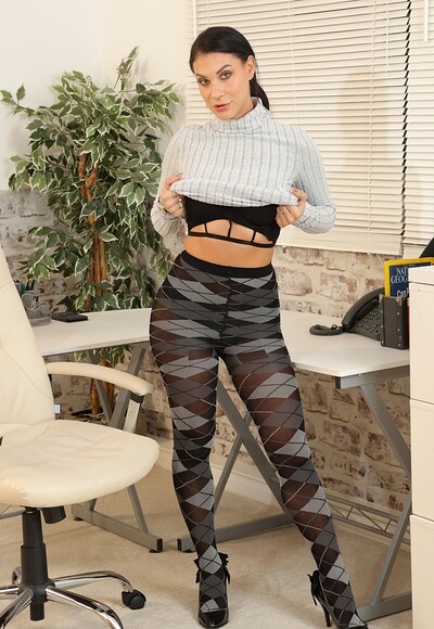 Roxy Mendez in Grey Minidress High Heels Plaid Tights from Only Secretaries