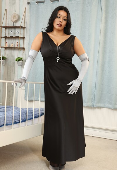Arabella X in Black Evening Gown Sheer Stockings from Only Silk and Satin